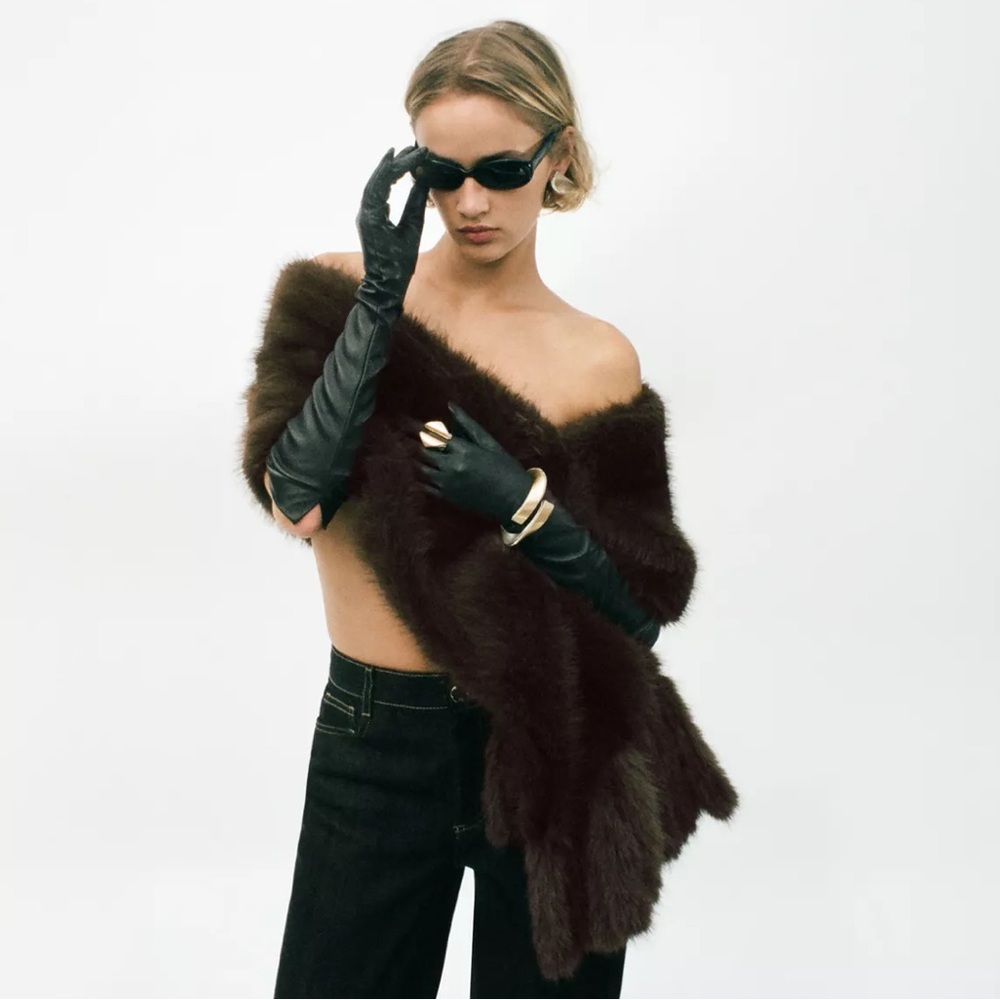 ZARA FAUX FUR FRINGED SCARF
